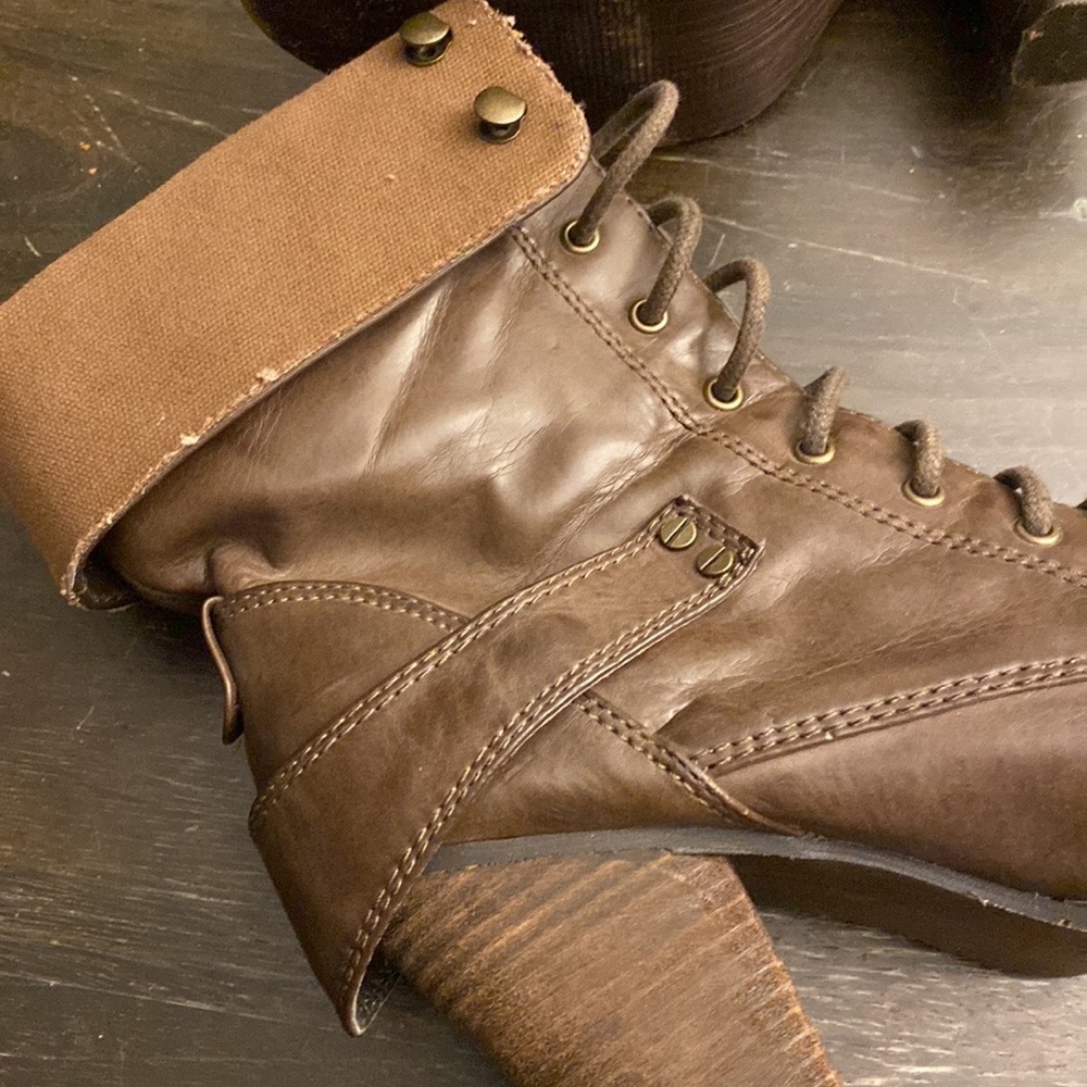 Steve Madden | AWOLL Combat Moto Heel Leather Boots brown women’s 8.5 - Picture 8 of 9